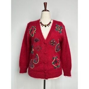 Susan Bristol Mohair Cardigan‎ Hand Embroidered Floral Sweater Vintage Small